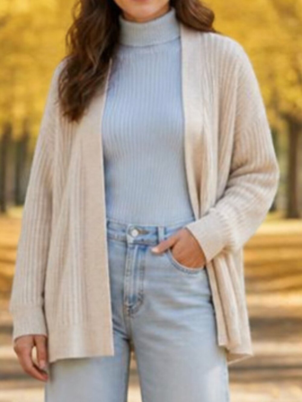 NWT New Cream Beige Open Cardigan L-XL